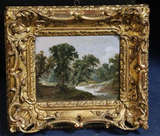 Early 19th century English school Wooded river landscape 6.75 x 8.5in.